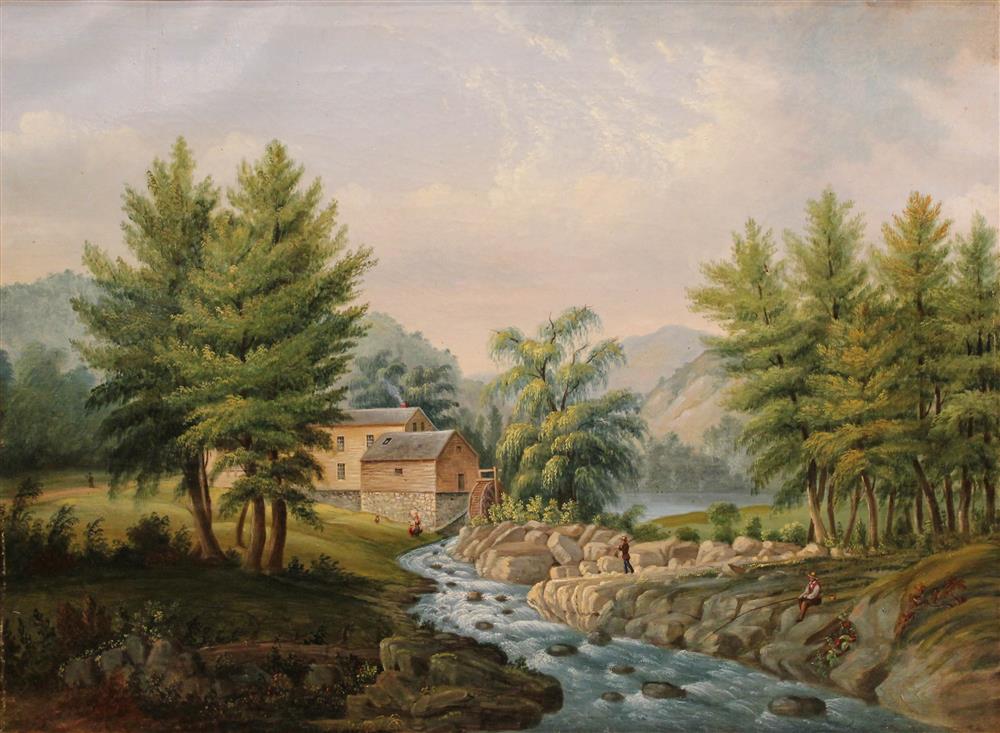 Appraisal: AMERICAN SCHOOL TH CENTURY NEW ENGLAND SCENE WITH MILL AND