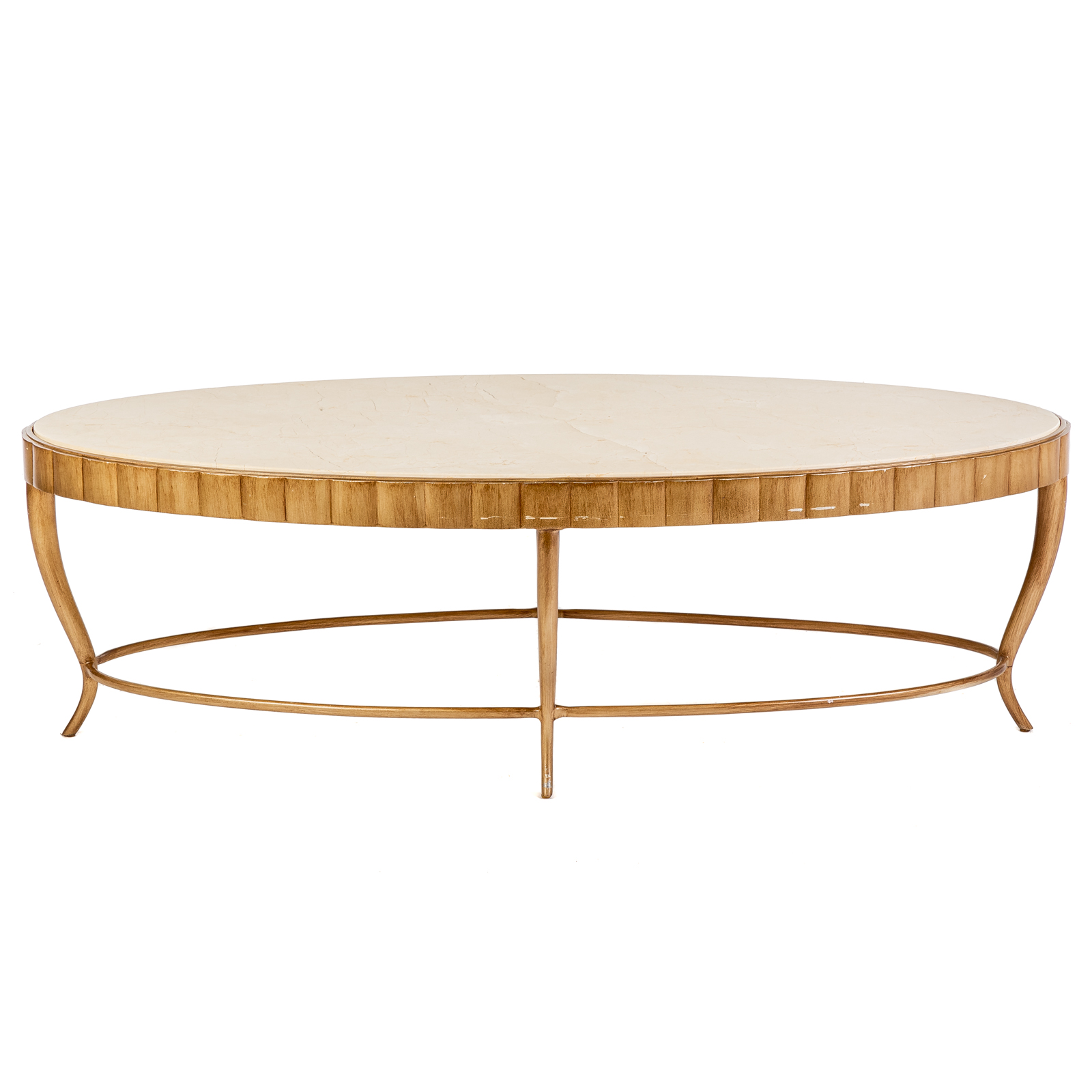 Appraisal: CONTEMPORARY OVAL COFFEE TABLE With inset removable stone top on