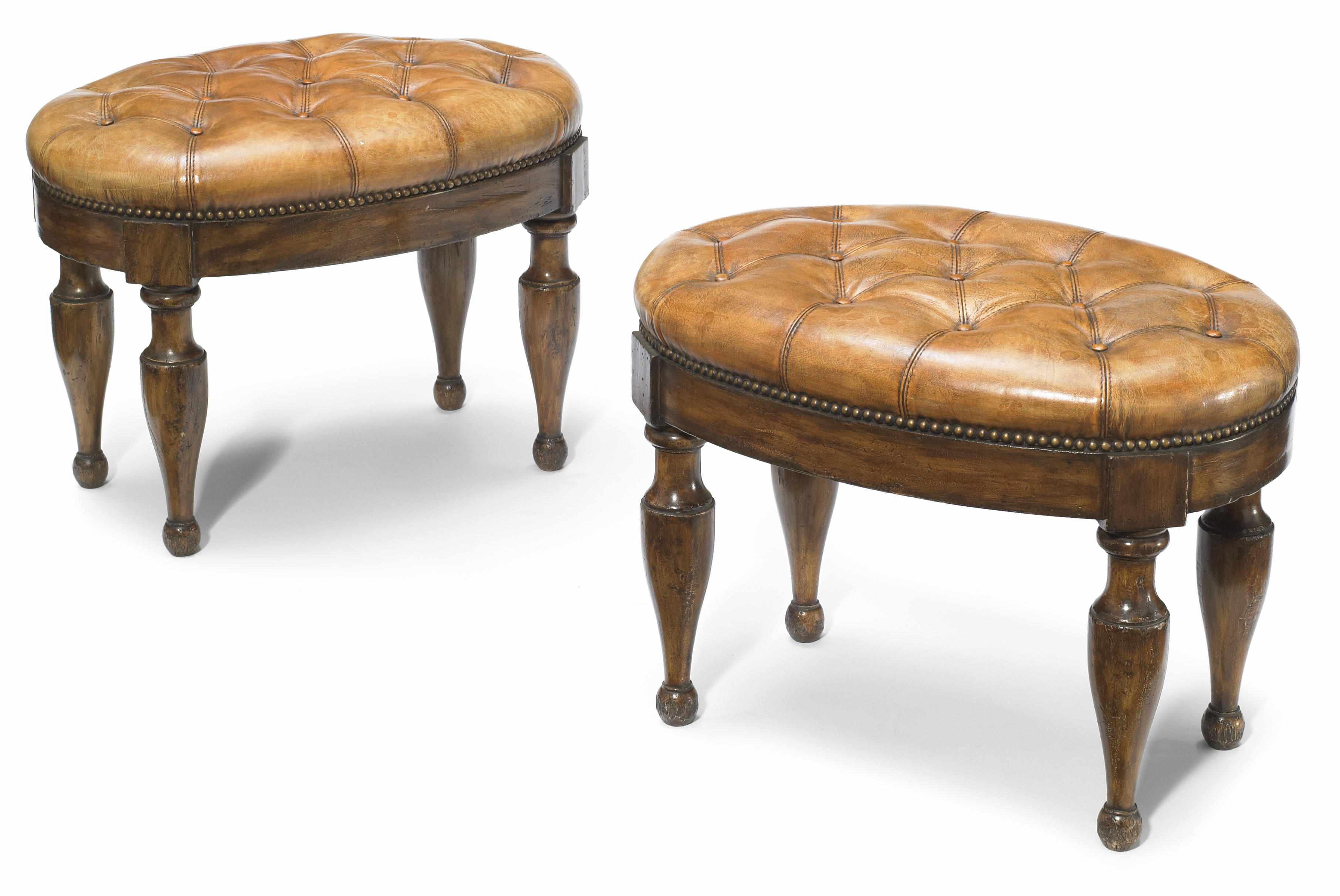 Appraisal: A pair of Neoclassical style mixed wood stools height in