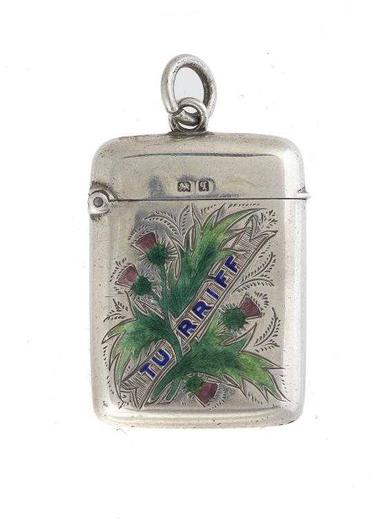 Appraisal: A GEORGE V SILVER AND ENAMEL VESTA CASE engraved and