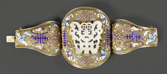 Appraisal: A FINE VERMEIL BRACELET DECORATED WITH ENAMELS AND A PIERCED