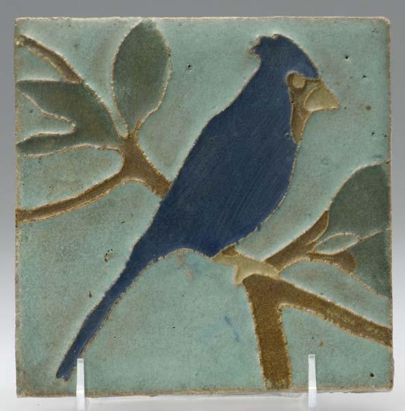 Appraisal: VAN BRIGGLE Tile decorated in cuenca with blue jay on