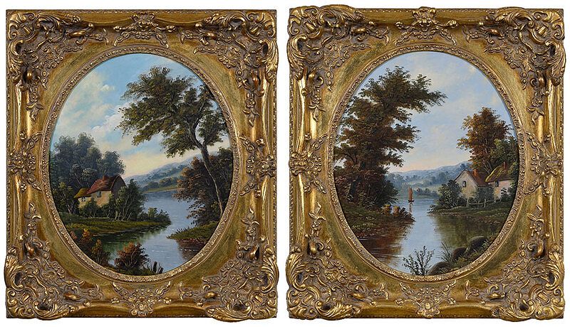 Appraisal: A Pair of British Landscape Paintings th century Cottages by