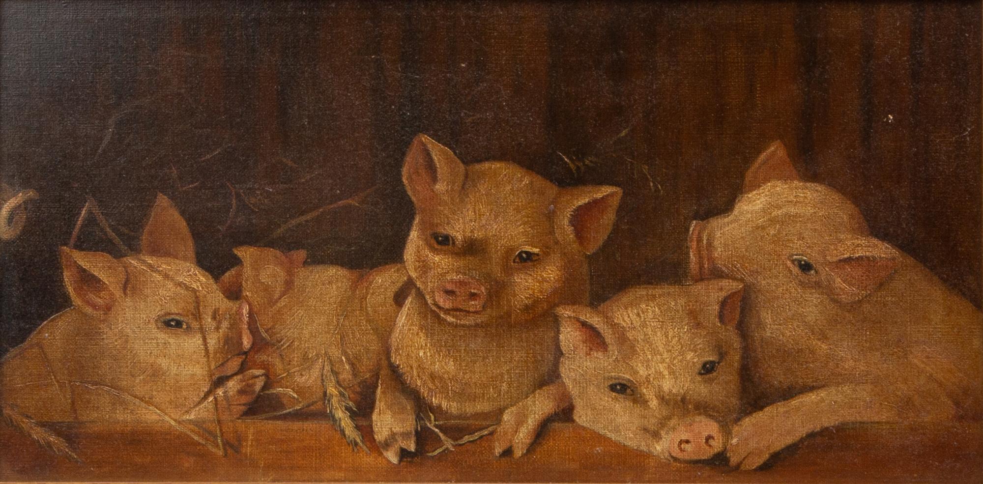 Appraisal: ANTIQUE PIGLETS OIL ON CANVAS A charming oil on canvas