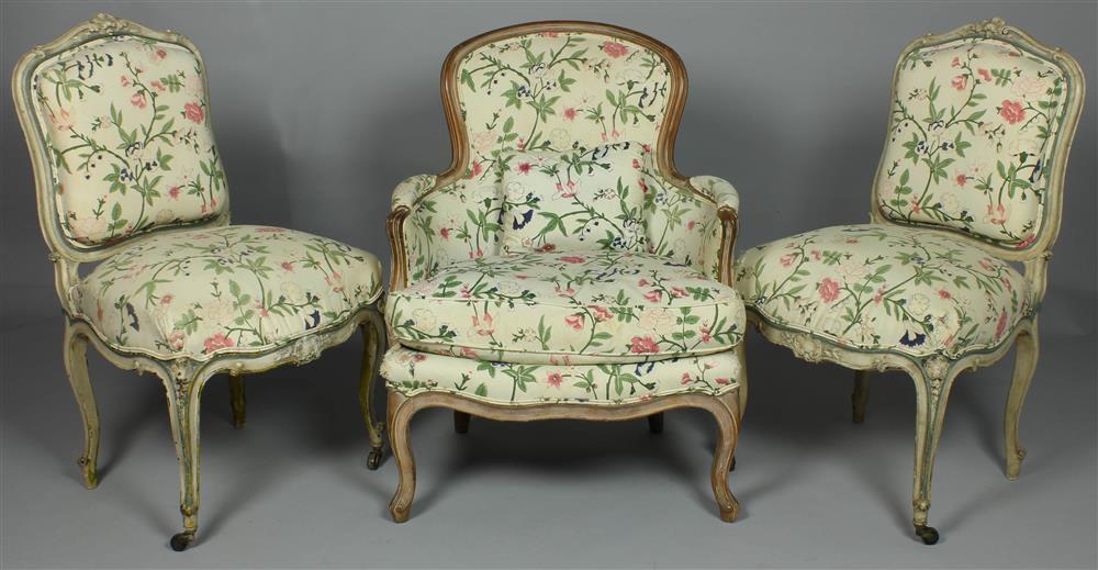 Appraisal: PAIR OF LOUIS XV STYLE PAINT DECORATED SIDE CHAIRS TOGETHER