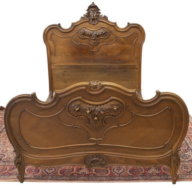 Appraisal: French Louis XV style walnut bed late th c rocaille