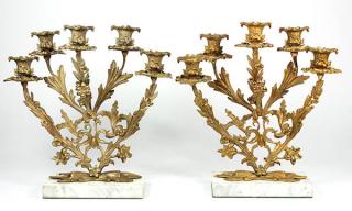 Appraisal: Pair of French gilt bronze candelabra in the Rococo taste