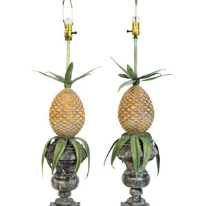 Appraisal: A Pair of Painted Metal Pineapple-Form Table Lamps ST CENTURY