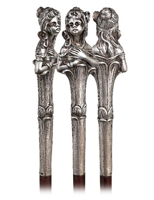 Appraisal: Silver Figural Art Nouveau Cane -Ca -Well modeled to depict