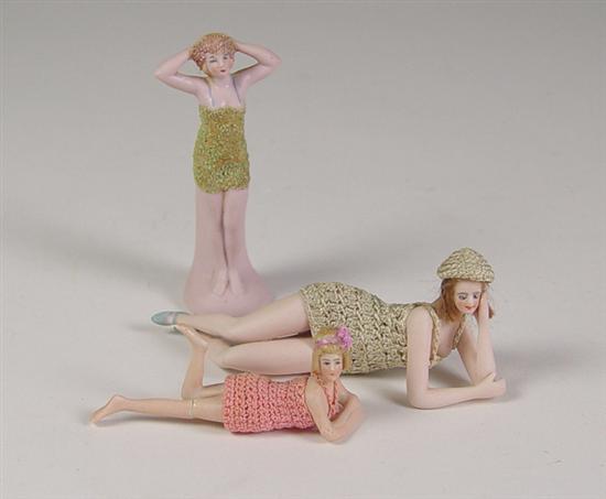 Appraisal: Three Small German Bathers Circa 's German bisque bathers with