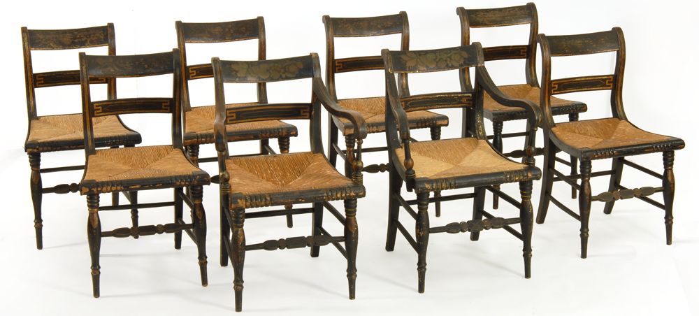 Appraisal: SET OF EIGHT RUSH-SEAT CHAIRS Baltimore Circa In original black