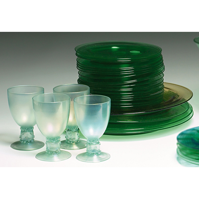 Appraisal: Steuben glasses set of four frosted glass with a green