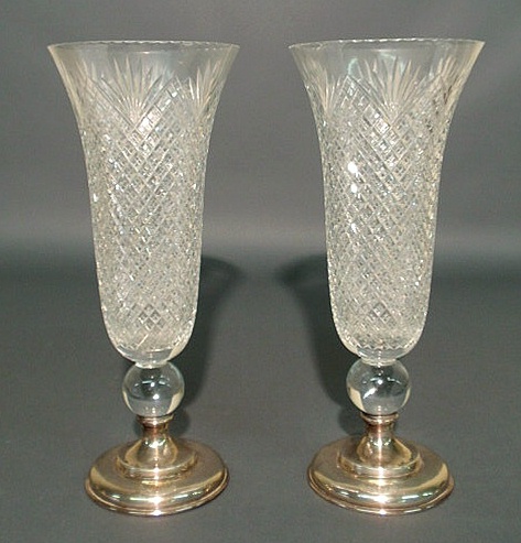 Appraisal: Pair of Hawkes cut glass vases with sterling silver bases