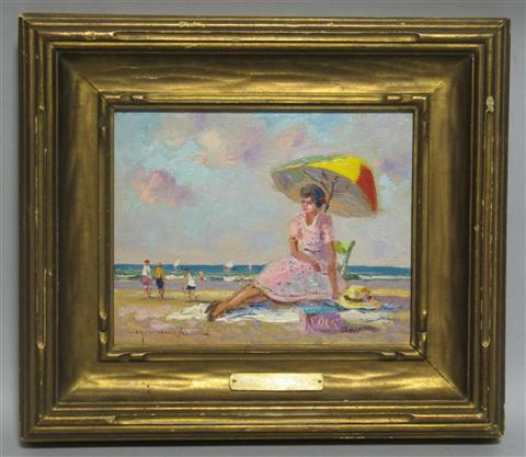 Appraisal: WAYNE MORRELL AMERICAN - WOMAN AT THE BEACH Oil on