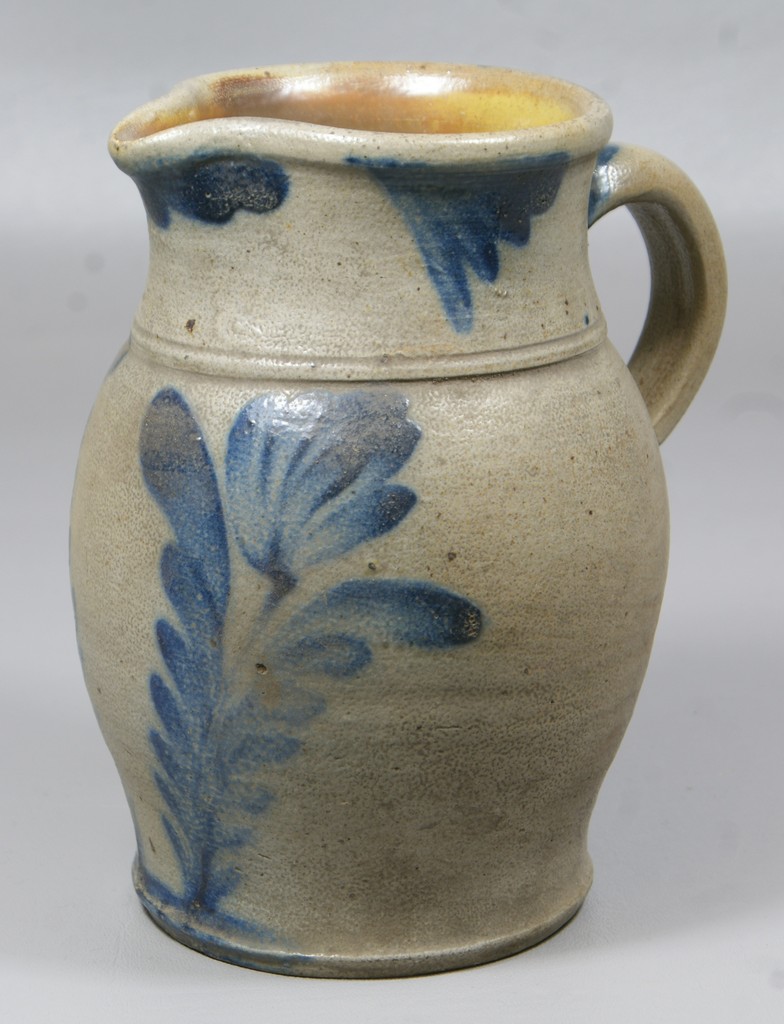 Appraisal: Blue decorated stoneware pitcher in the manner of Remmey Philadelphia