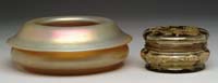 Appraisal: TWO ART GLASS ITEMS Iridescent gold bowl with a folded