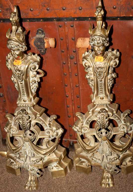 Appraisal: Pair of French brass chenets Estimate - All property is