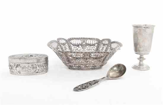 Appraisal: Four Continental Silver Articles comprising a Neoclassical reticulated bowl an