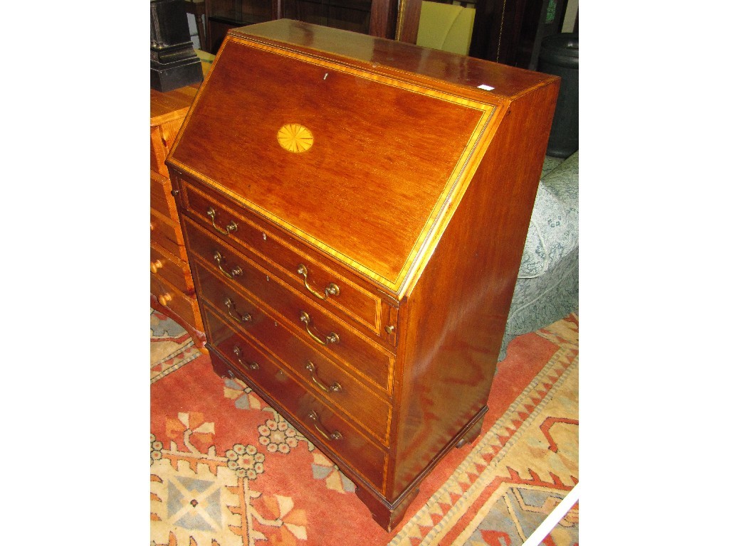 Appraisal: Edwardian mahogany and inlaid slopefront writing bureau