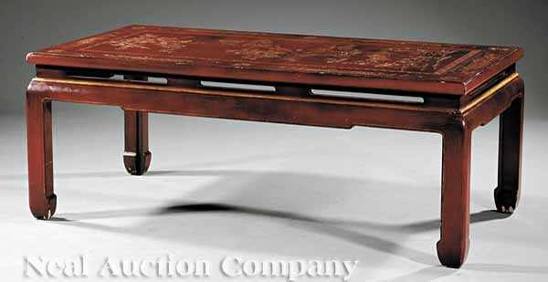 Appraisal: A Chinese Incised Polychromed and Red Lacquer Low Table the