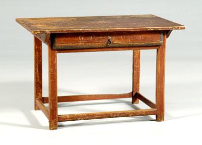 Appraisal: Stretcher base tavern table pine throughout with traces of early