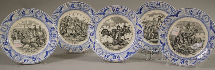 Appraisal: Set of Five French Napoleonic Scenic Transfer-decorated Ceramic Plates dia