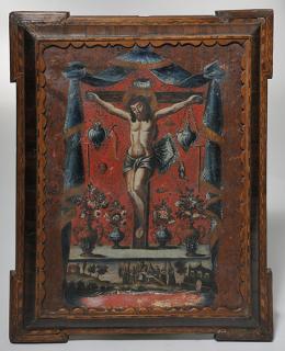 Appraisal: Oil on Canvas Spanish Colonial Crucifixion scene Spanish Colonial Crucifixion