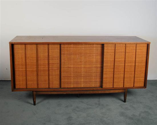 Appraisal: Hooker Walnut Sideboard with Sliding Doors and Shelving Unit Mainline