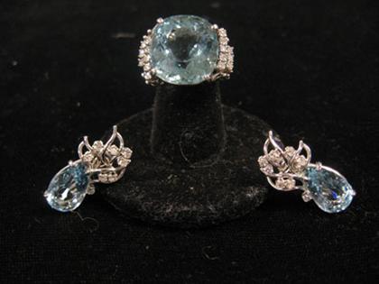 Appraisal: Aquamarine earrings and ring Large carat aquamarine stone placed into