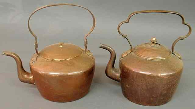 Appraisal: Two English brass hot water kettles th c each approx