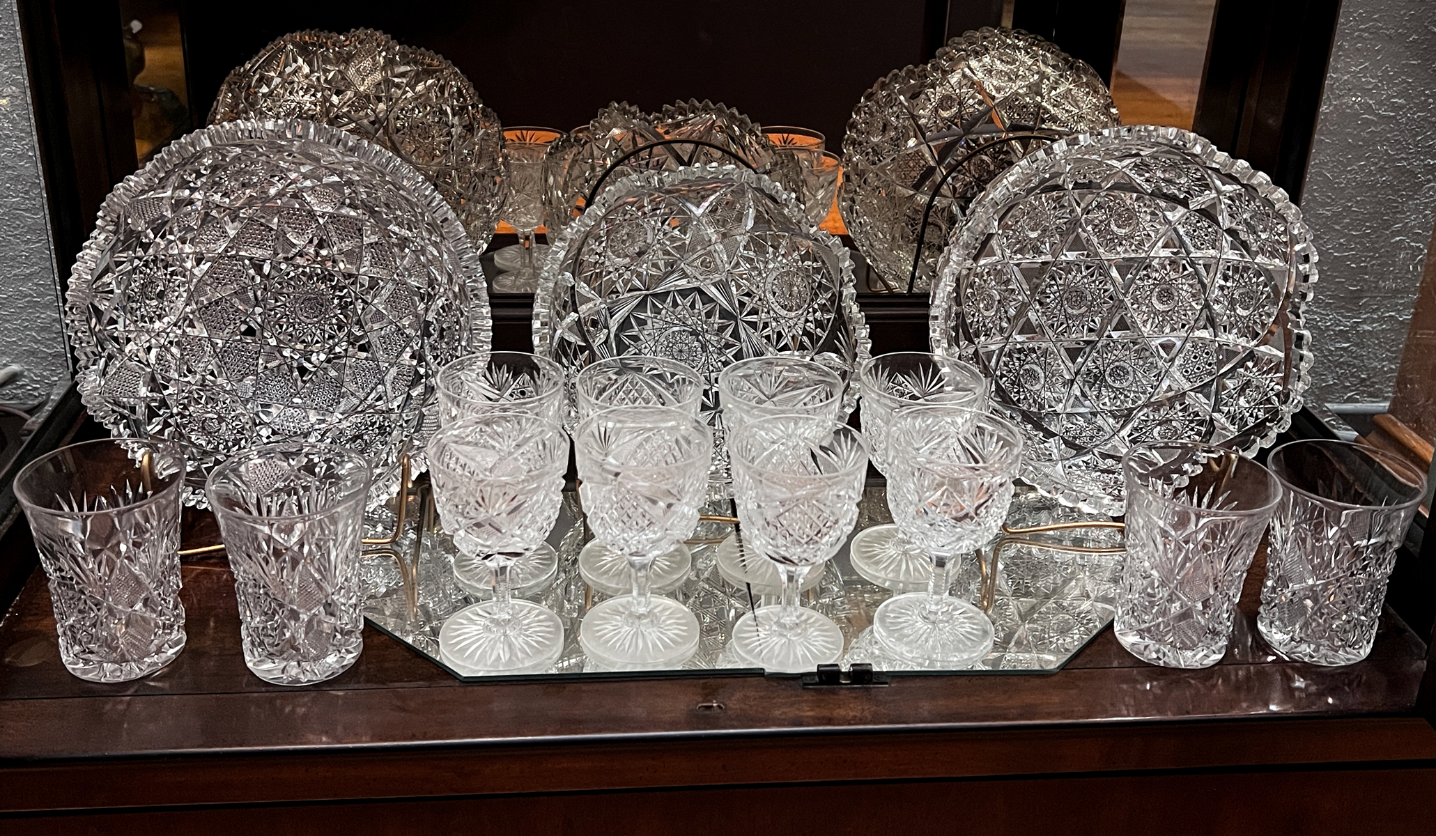 Appraisal: PC CUT GLASS BOWL CUP COLLECTION Comprising - Goblets -