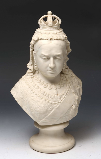 Appraisal: A PARIAN WARE TYPE BUST OF QUEEN VICTORIA originally produced