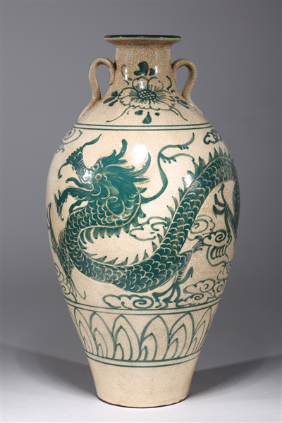 Appraisal: Chinese Cizhou ware crackle glazed ceramic dragon vase with molded