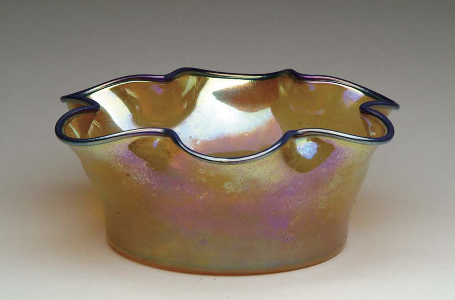 Appraisal: IRIDESCENT ART GLASS BOWL Gold iridescent bowl has ruffled rim