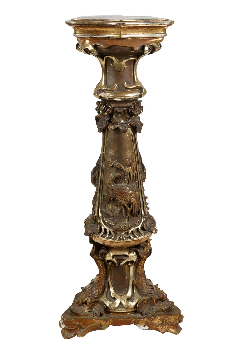 Appraisal: VENETIAN GILT SILVERED DECORATED PEDESTALwood and gesso Condition heavy loss