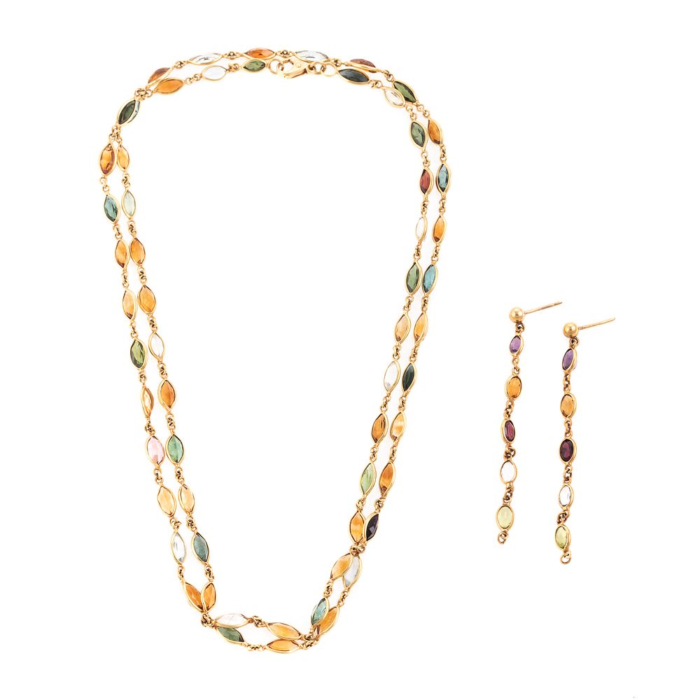 Appraisal: An K Multi Gemstone Chain with Matching Earrings K yellow