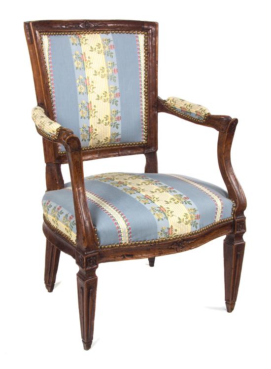 Appraisal: Sale Lot An Italian Walnut Armchair th century having blue