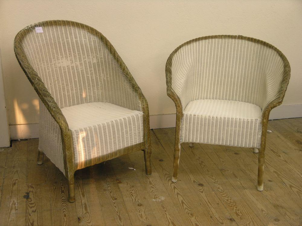 Appraisal: Two Lloyd Loom white sprayed armchairs