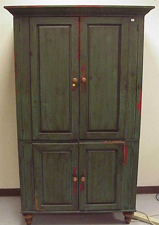 Appraisal: Pine cabinet faux distressed green painted over cranberry with four