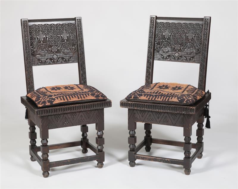 Appraisal: PAIR OF CONTINENTAL EBONIZED WOOD SIDE CHAIRS Each with a