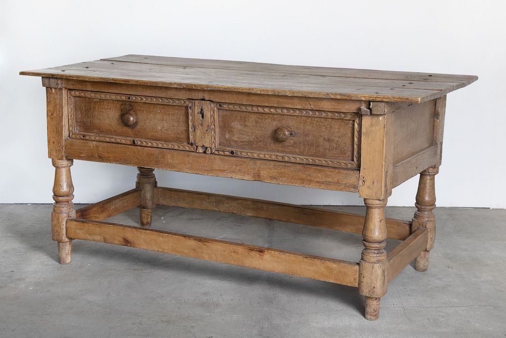 Appraisal: Spanish Colonial Two-Drawer Library Table th c Spanish Colonial Two-Drawer