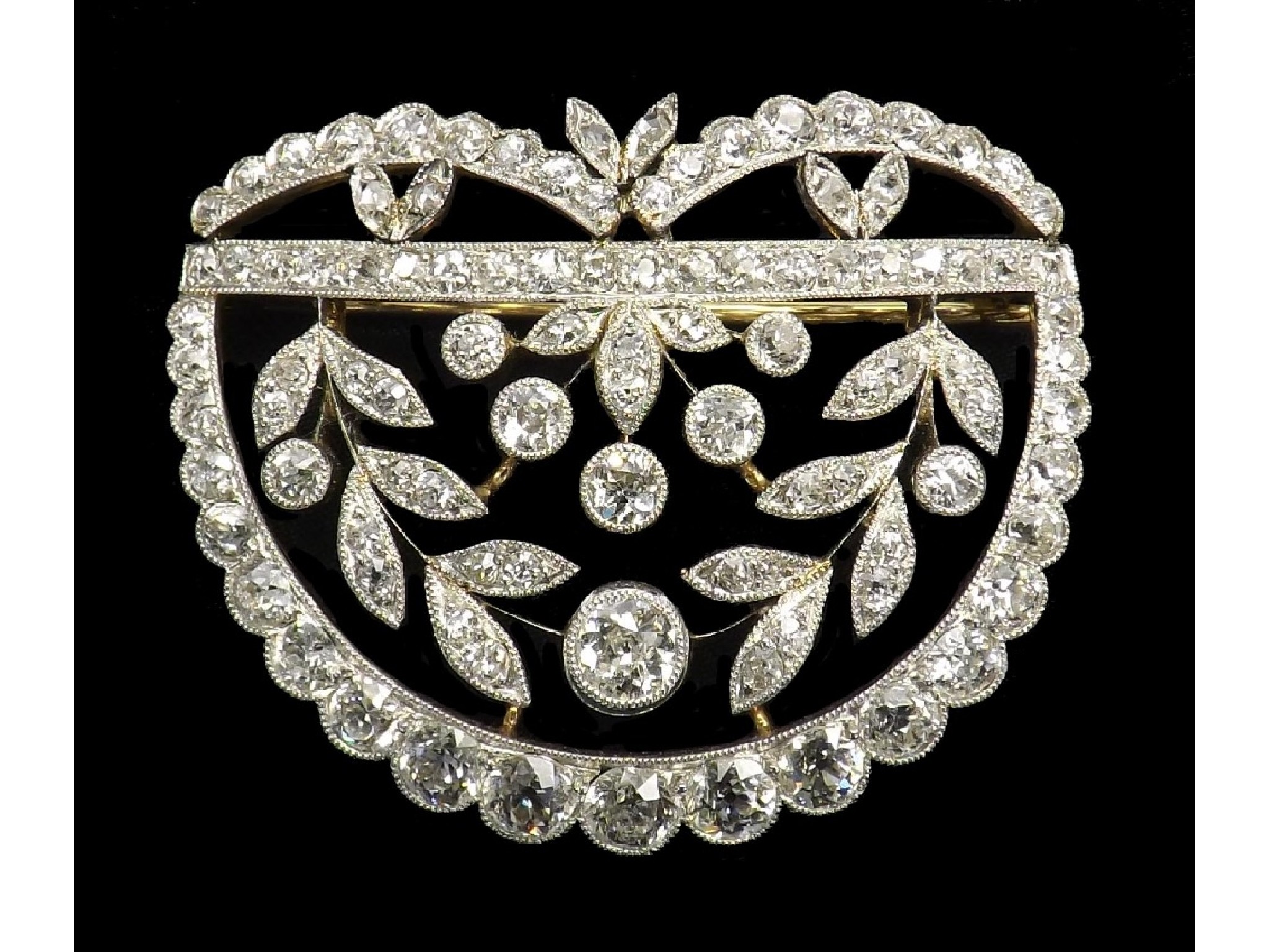 Appraisal: Attractive diamond set openwork floral brooch old-cut diamonds set in