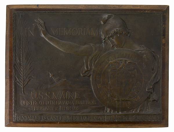 Appraisal: U S S MAINE Bas-relief bronze plaque by inches mounted