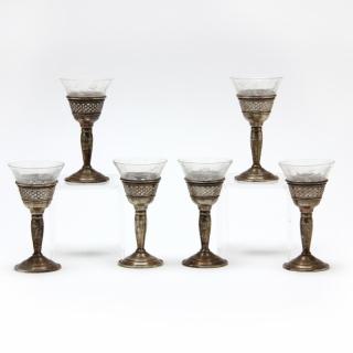 Appraisal: Cartier Six Sterling and Cut Glass Cordials mid th century