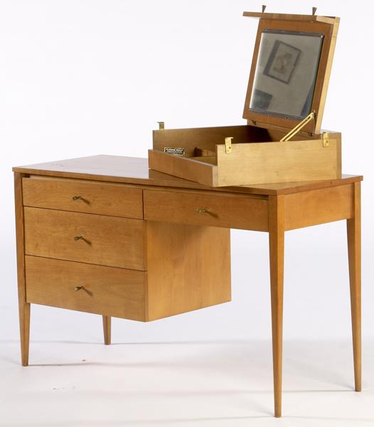 Appraisal: PAUL McCOBB Single pedestal desk together with flip-top mirrored vanity