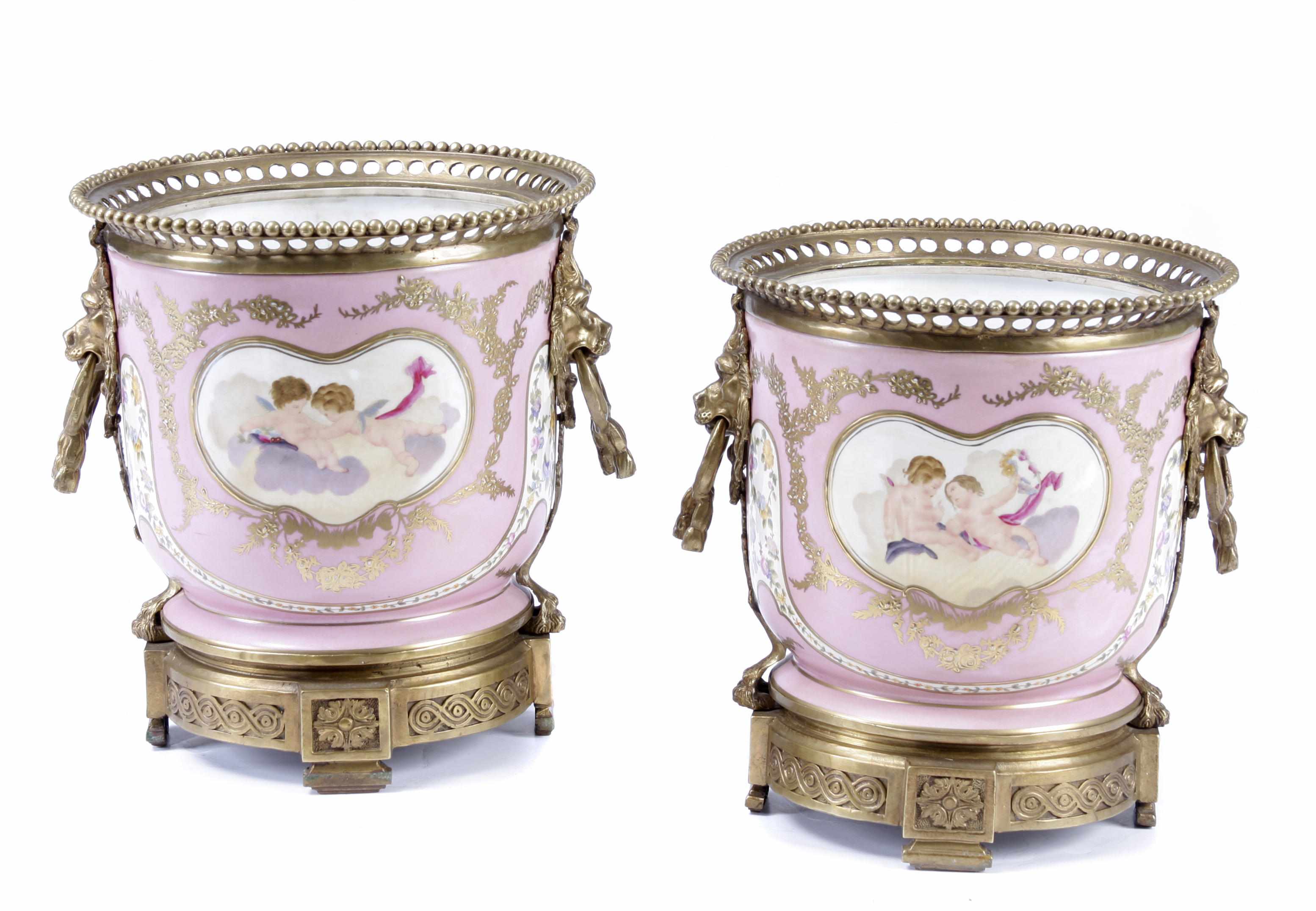 Appraisal: A pair of Louis XV style gilt bronze mounted jardinires