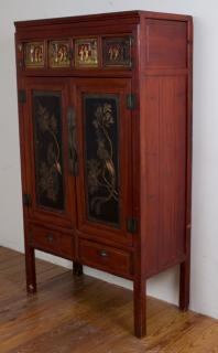 Appraisal: Tall Asian Cabinet Tall Asian cabinet with gilt wood relief