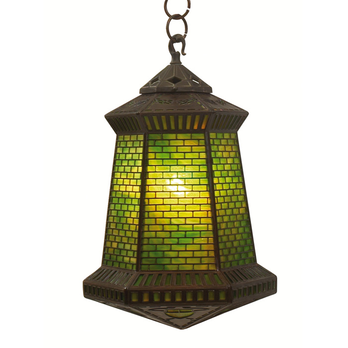 Appraisal: Rare Handel hanging fixture six-sided form with leaded glass geometric