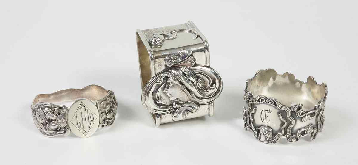 Appraisal: ART NOUVEAU STERLING FIGURAL NAPKIN RINGS to include By LaPierre