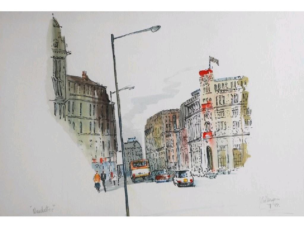 Appraisal: JOHN THOMPSON b FELT PEN AND WATERCOLOUR'Manchester'signed monogrammed titled and